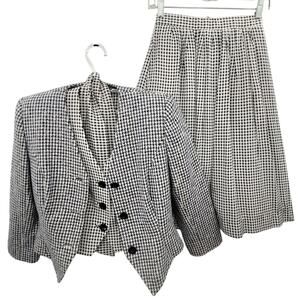 David Hayes Vintage 60s Houndstooth 4 Piece Pleated Maxi Skirt‎ set Outfit Suit